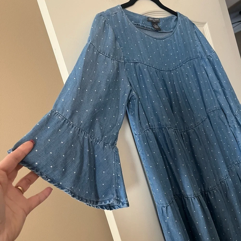 Chelsea & Theodore Blue Polka Dot Women's Mini Dress Size Petite Large - Picture 6 of 14